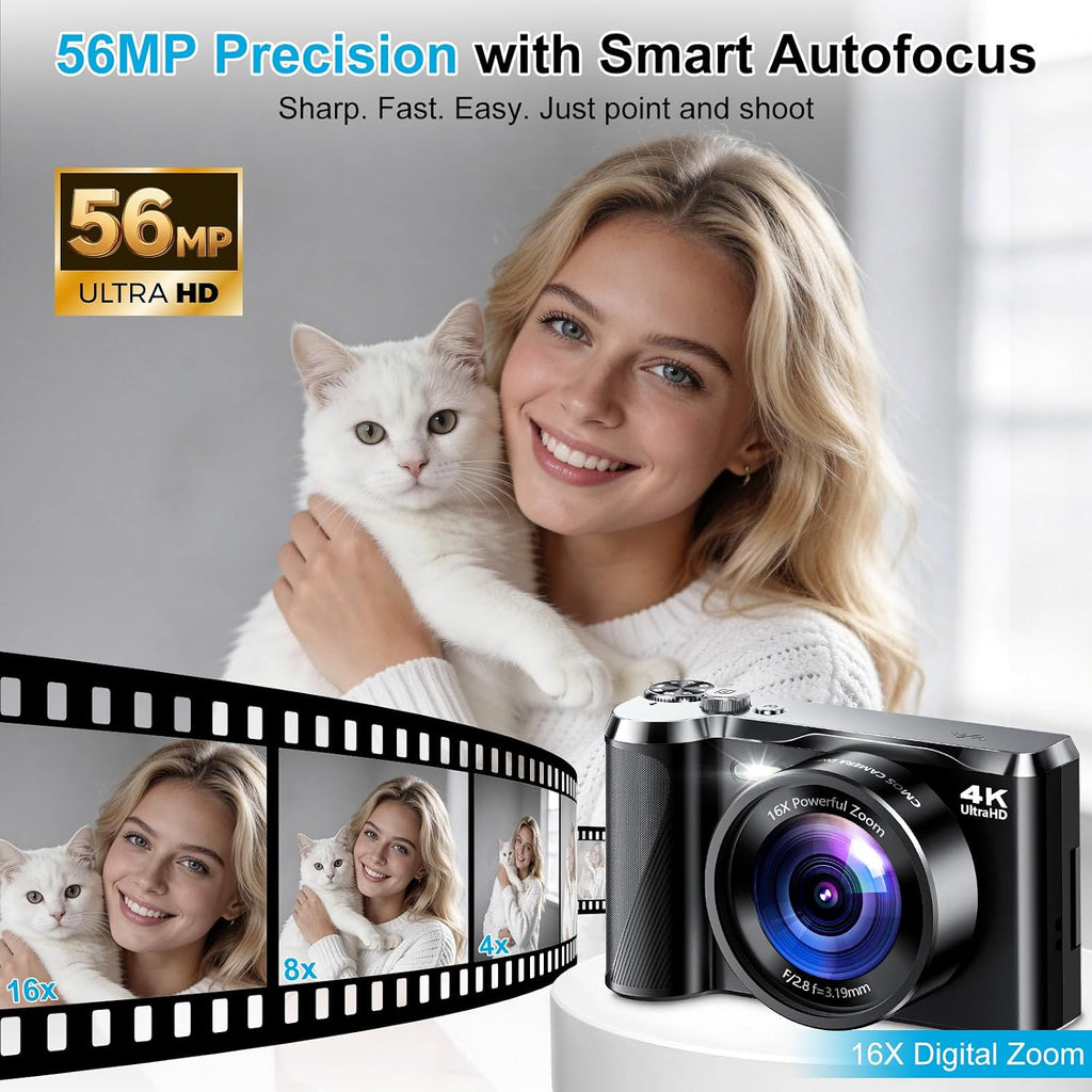 56MP 4K Digital Camera for Photography, Travel & Gift