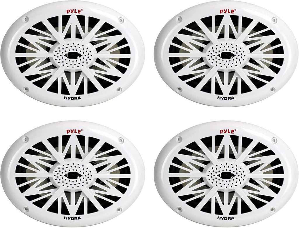 Pyle 6 x 9 Inch 260W Water-Resistant Marine Audio Speakers, White, 4-Pack