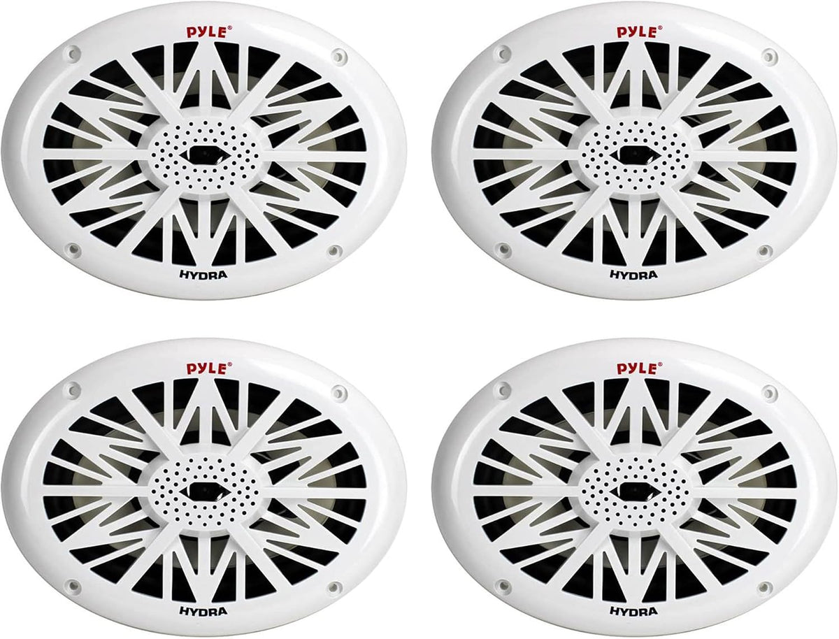 Pyle 6 x 9 Inch 260W Water-Resistant Marine Audio Speakers, White, 4-Pack