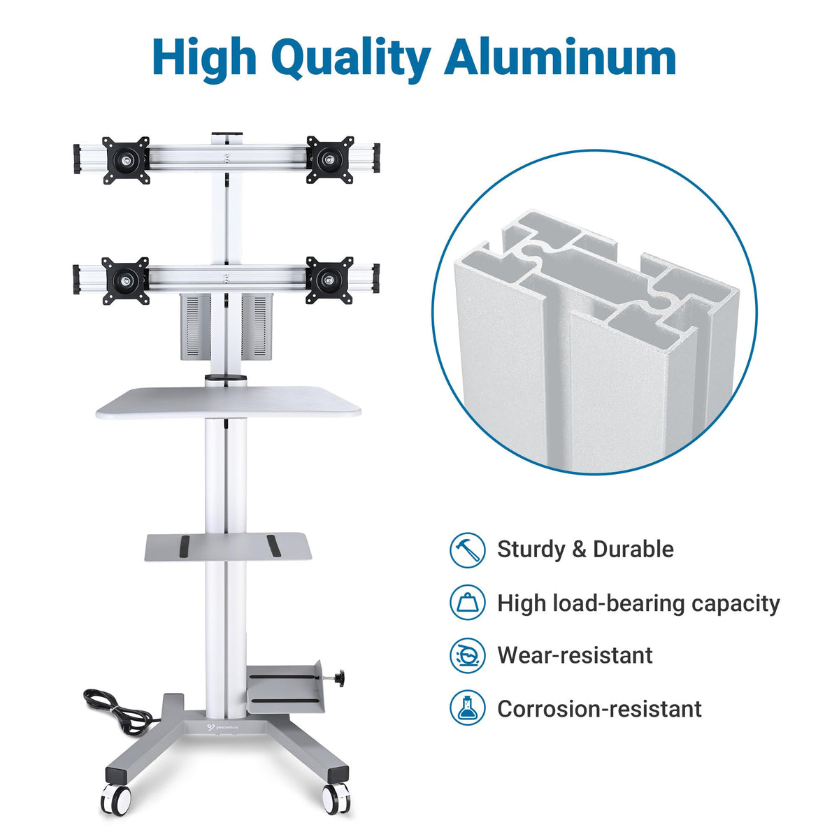 AW NexusX Commander Mobile Computer Cart Medical Rolling PC Stand Desk