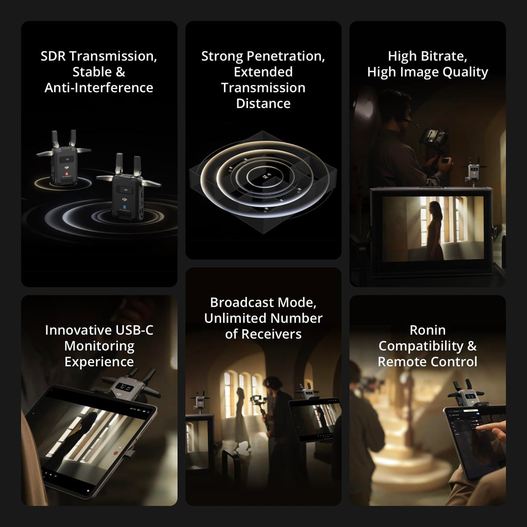 DJI SDR Transmission Combo, 3 km/10,000 ft 1080p/60fps SDR Wireless Video Transmission, Transmitter & Receiver, Stable & Anti-Interference, Wireless Video System, Strong Penetration, USB-C Monitoring