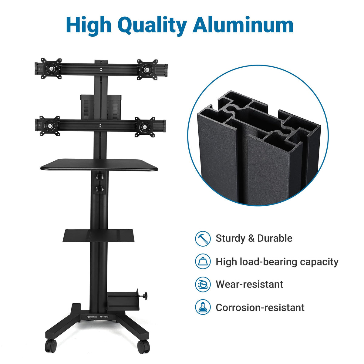 AW NexusX Commander Mobile Computer Cart Medical Rolling PC Stand Desk