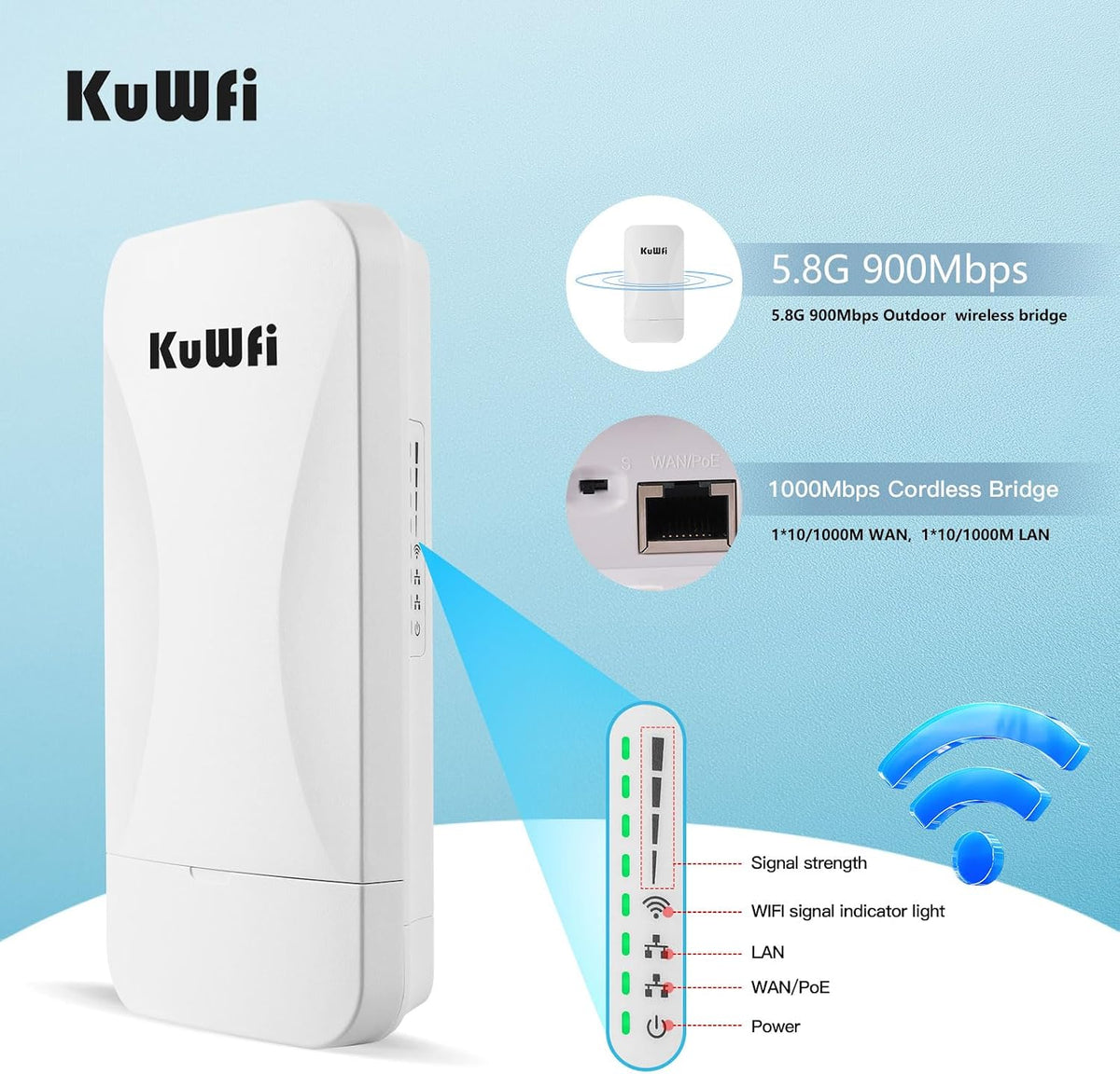 KuWFi Wireless Bridge Point to Point Outdoor 3KM Long Range WiFi Bridge