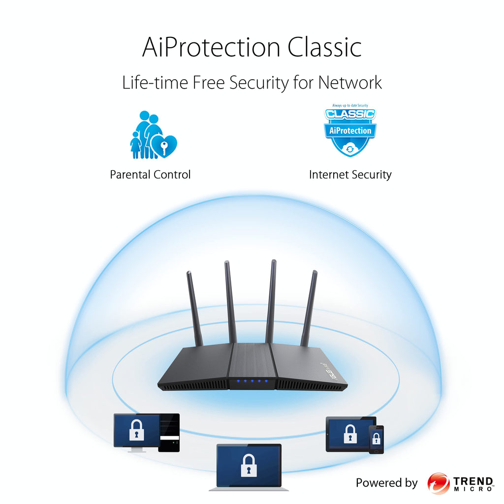ASUS RT-AX3000S Dual Band WiFi 6 Extendable Router, Instant Guard, Parental Control Scheduling, Built-in VPN, AiMesh Compatible
