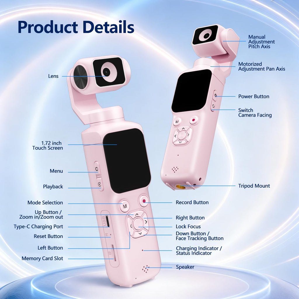 4K Vlogging Camera, Pocket Digital Camera, 330Â° Rotating Lens