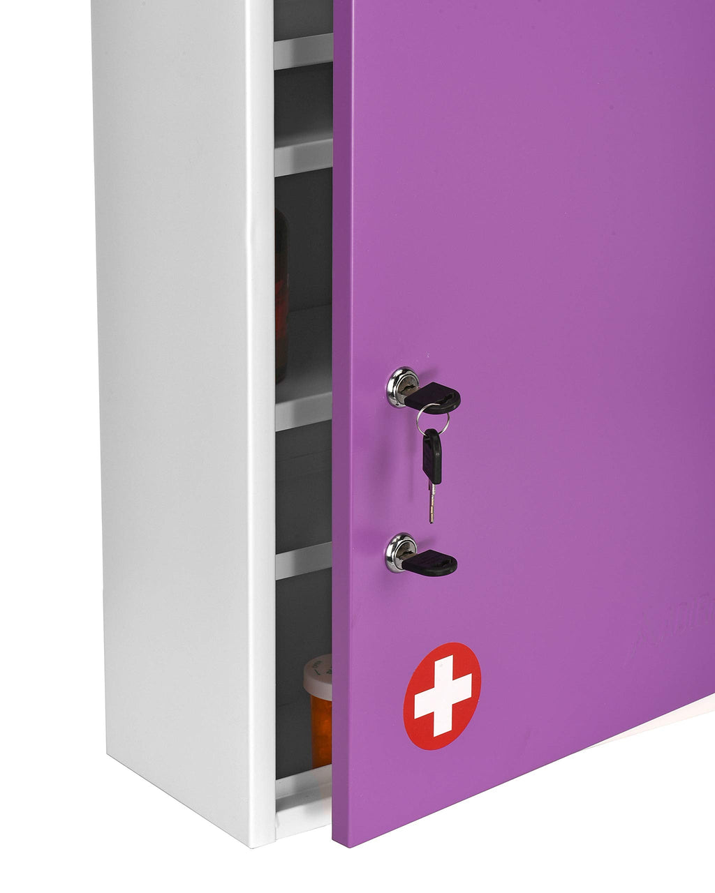 AdirMed Locking Medicine Cabinet Wall Mounted First Aid Cabinet with Lock, Lockable Wall Medicine Cabinet with Dual Lock and Dual Keys, 21" H x 16" W x 6" D, White