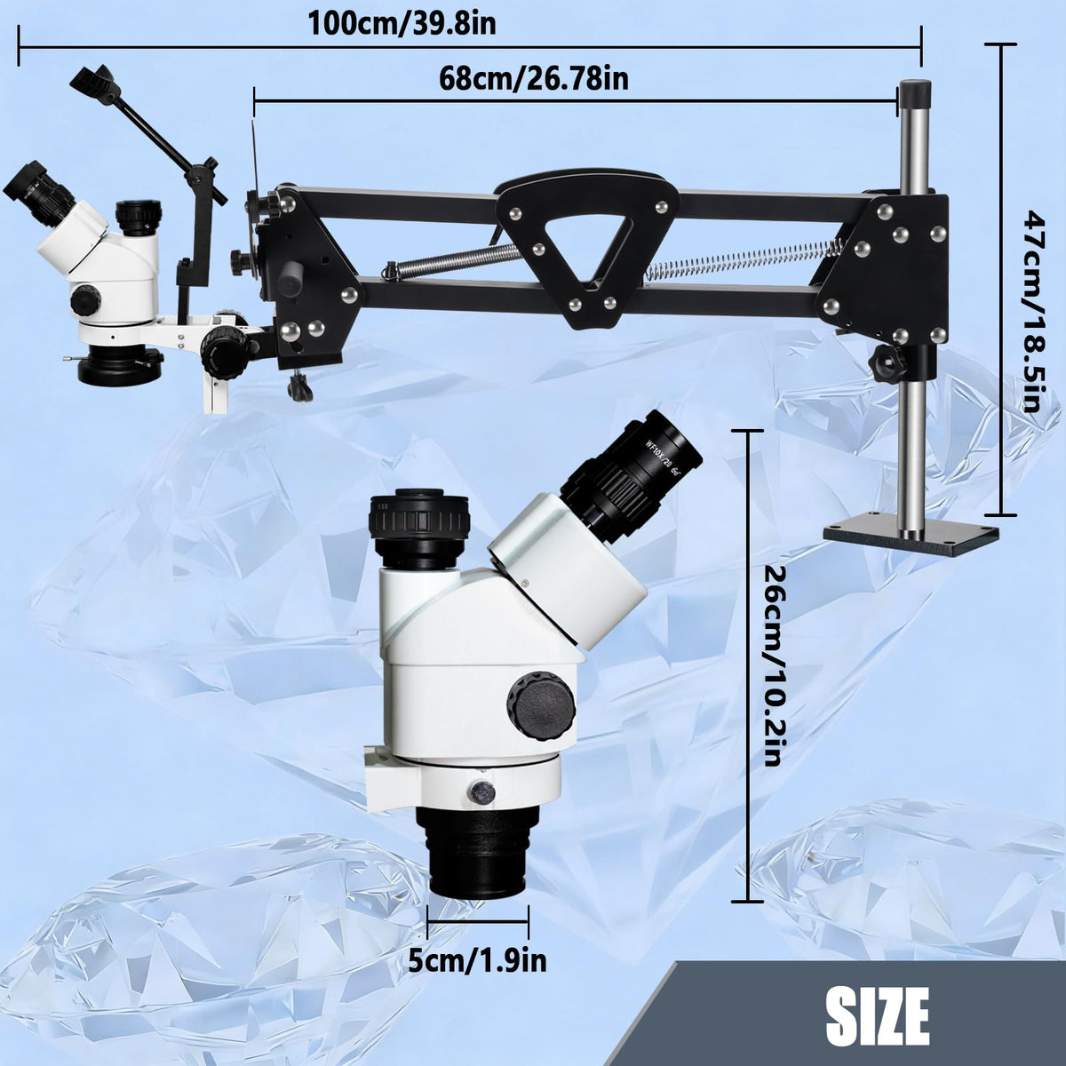 DZQ Jewelry Trinocular Microscope with Camera, 7X-45X Magnification