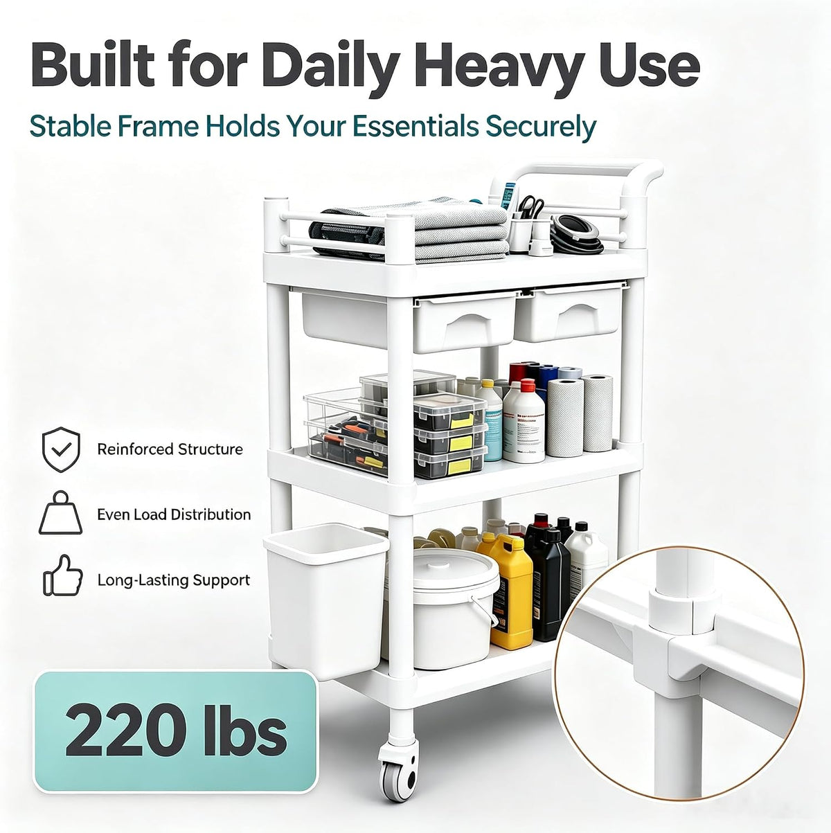 3-Tier Medical Mobile Trolley Cart