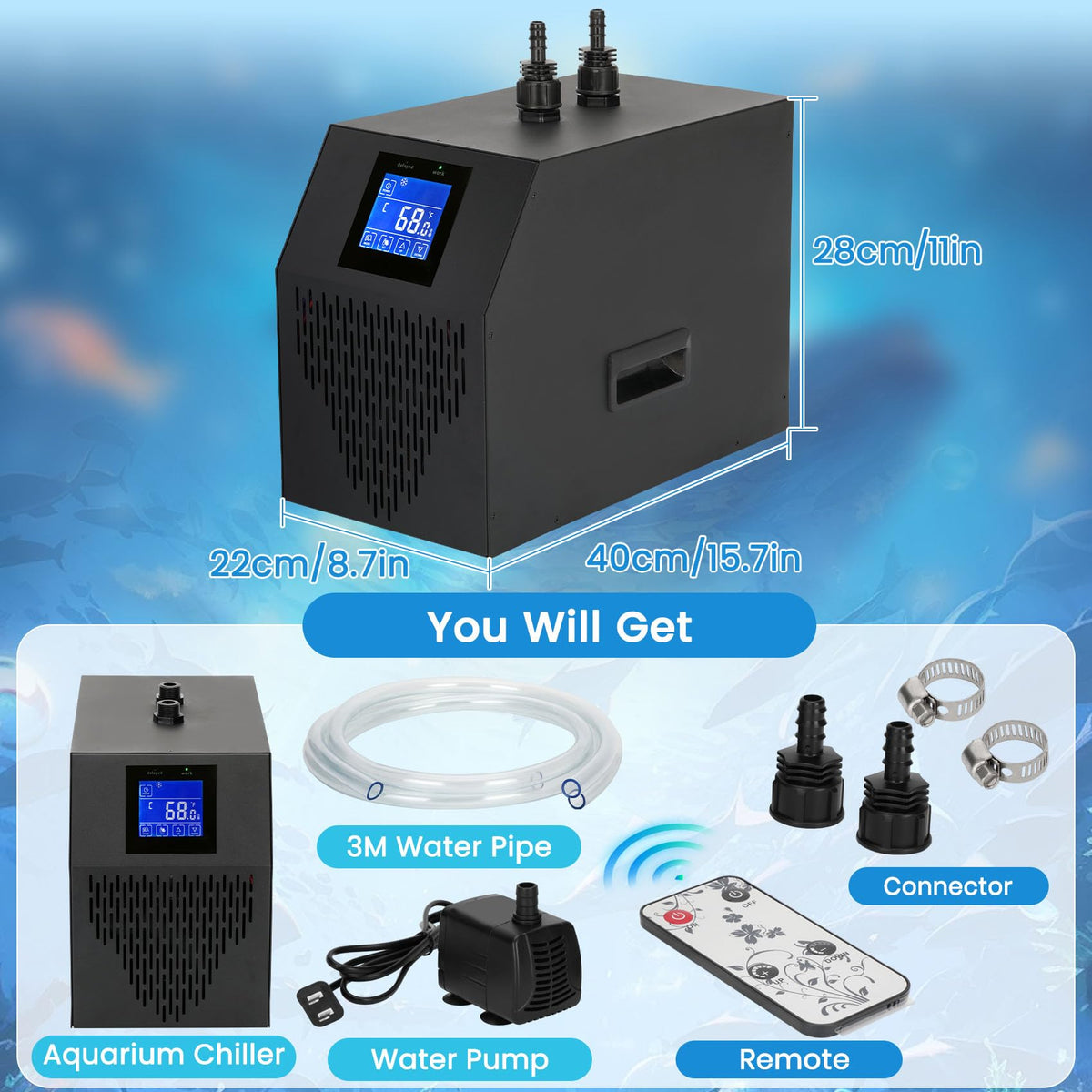 Aquarium Chiller 42 Gal, 1/10 HP Fish Tank Water Chiller Machine