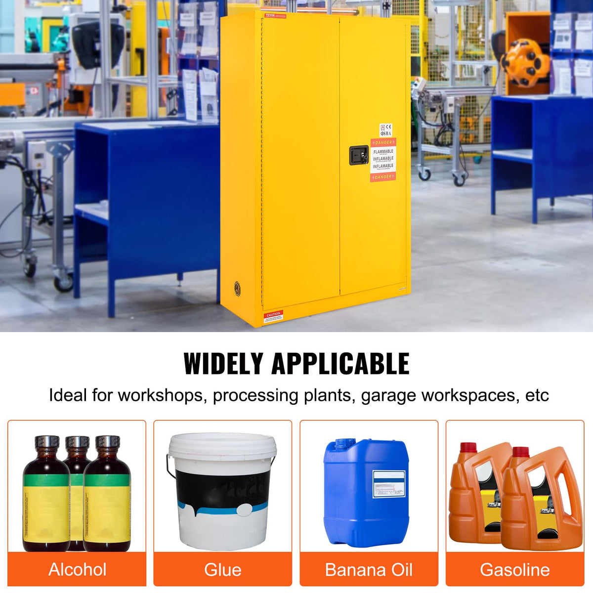 VEVOR Flammable Cabinet, 18" x 18" x 35", Yellow