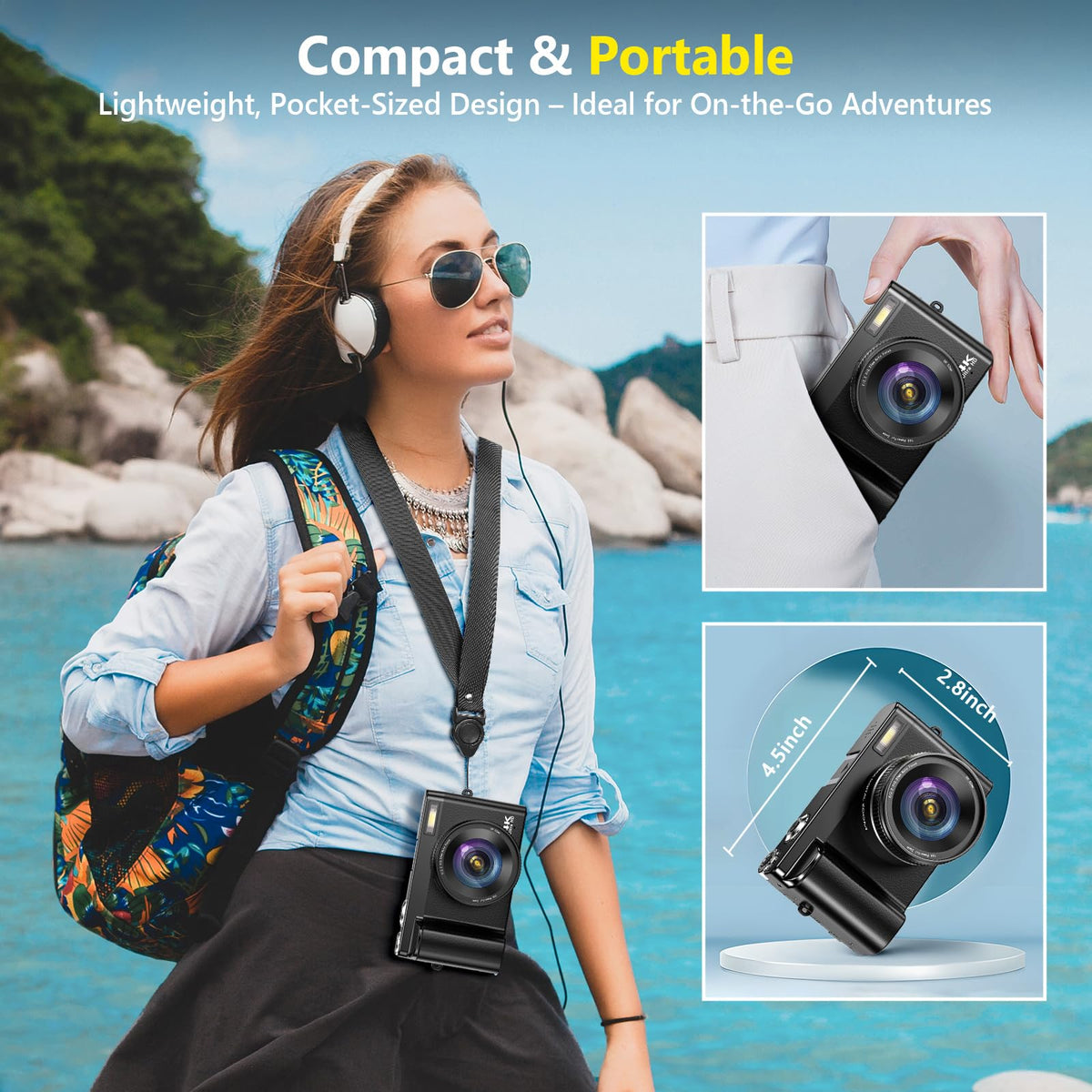 4K Digital Camera for Photography Autofocus, 64MP WiFi Vlogging Camera