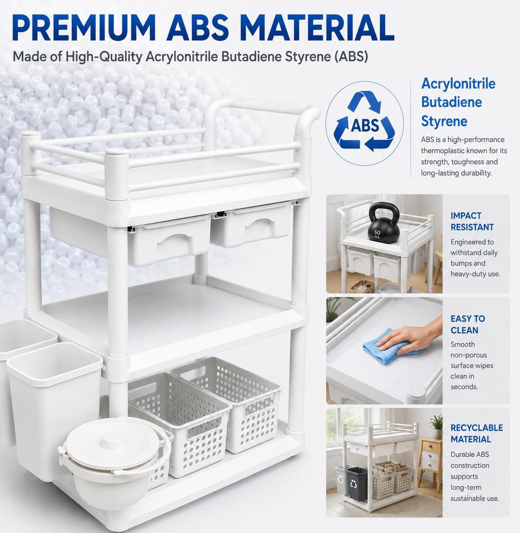 18 x 25 x 40 in Mobile Medical Cart, 3 Tier Professional Utility Cart, 600 LBS ABS Rolling Crash Cart, 2 Drawers, Dirt Bucket, Sharps Box, Storage Basket, 360Â° Wheels for Hospital Dental Clinic