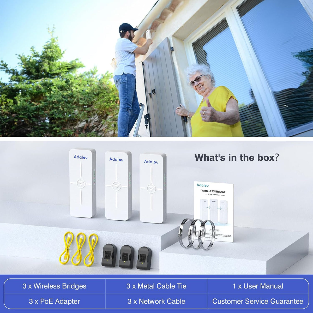 AdaLov CPE881 3 Pack 5KM Outdoor Point to 2 Points Wireless Bridges 5.8GHz