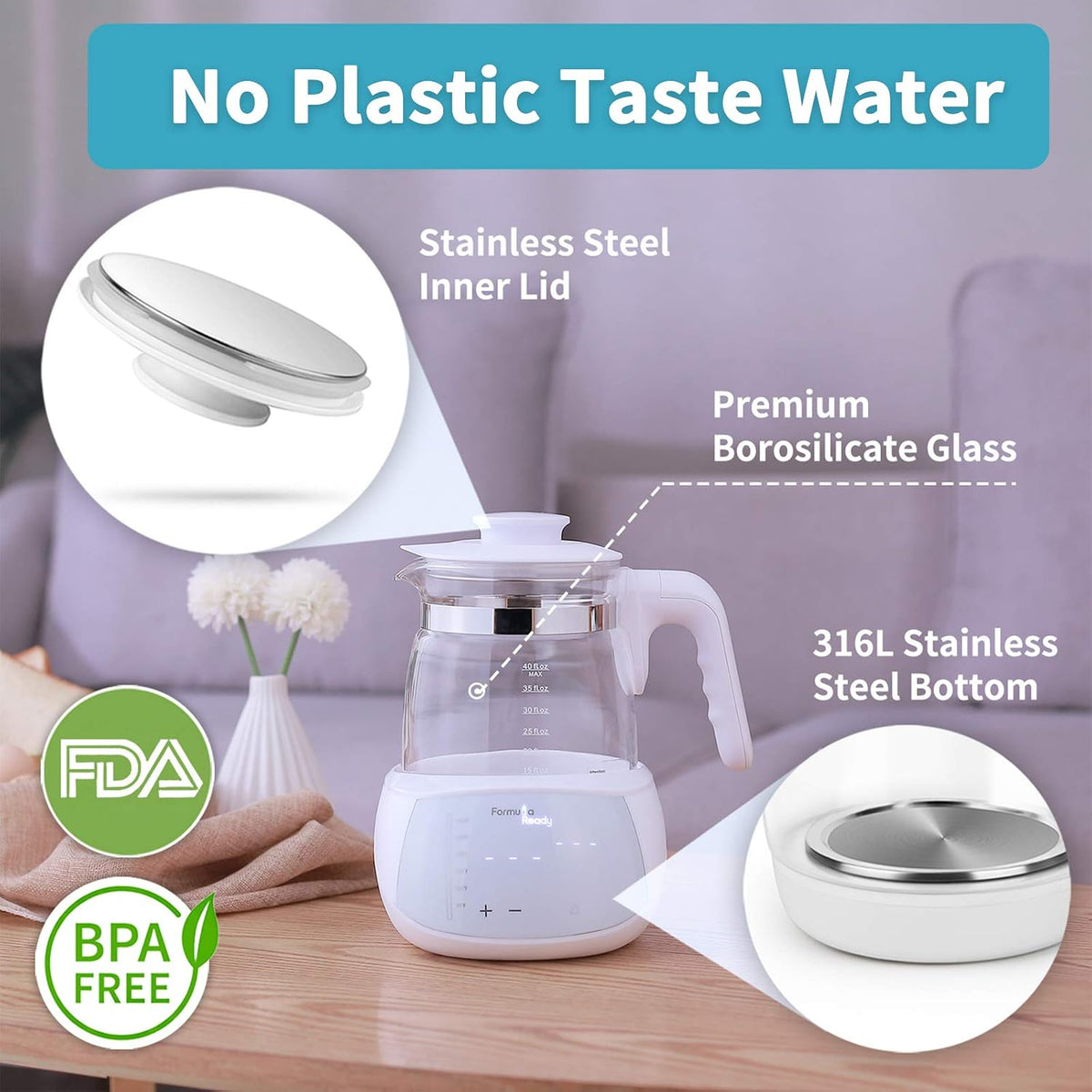 Temperature Control Water Kettle, Instant Water Warmer for Baby Formula, Keep Warm 24/7 Water Dispenser Baby Bottle Maker Formula Machine Ideal for Night Feeding & Formula Prep, BPA Free