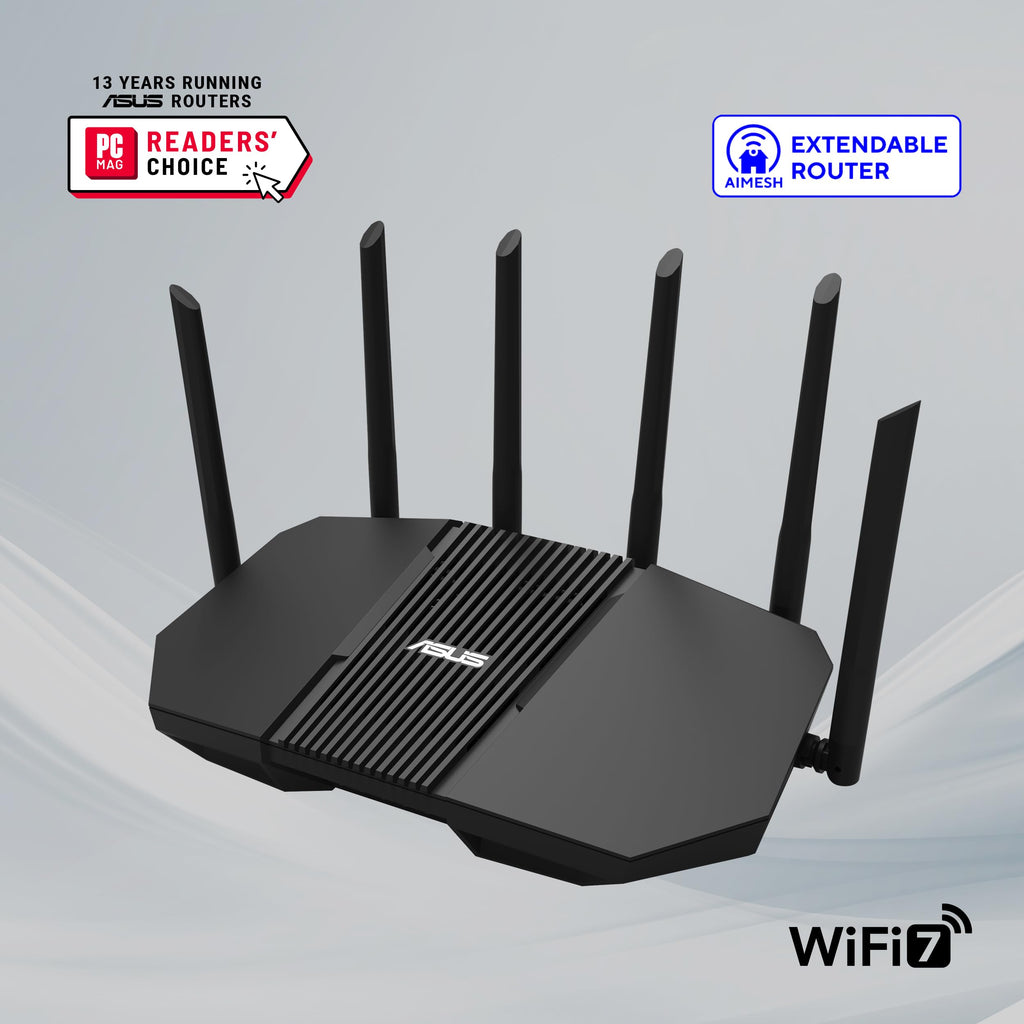 ASUS TUF Gaming BE6500 WiFi 7 Router - Dual-Band, Up to 6.5 Gbps Wireless, Game Accelerator, Multi-Link Operation (MLO), (x4) 2.5GbE Ports, Mesh + VPN Compatible, & Subscription-Free Network Security