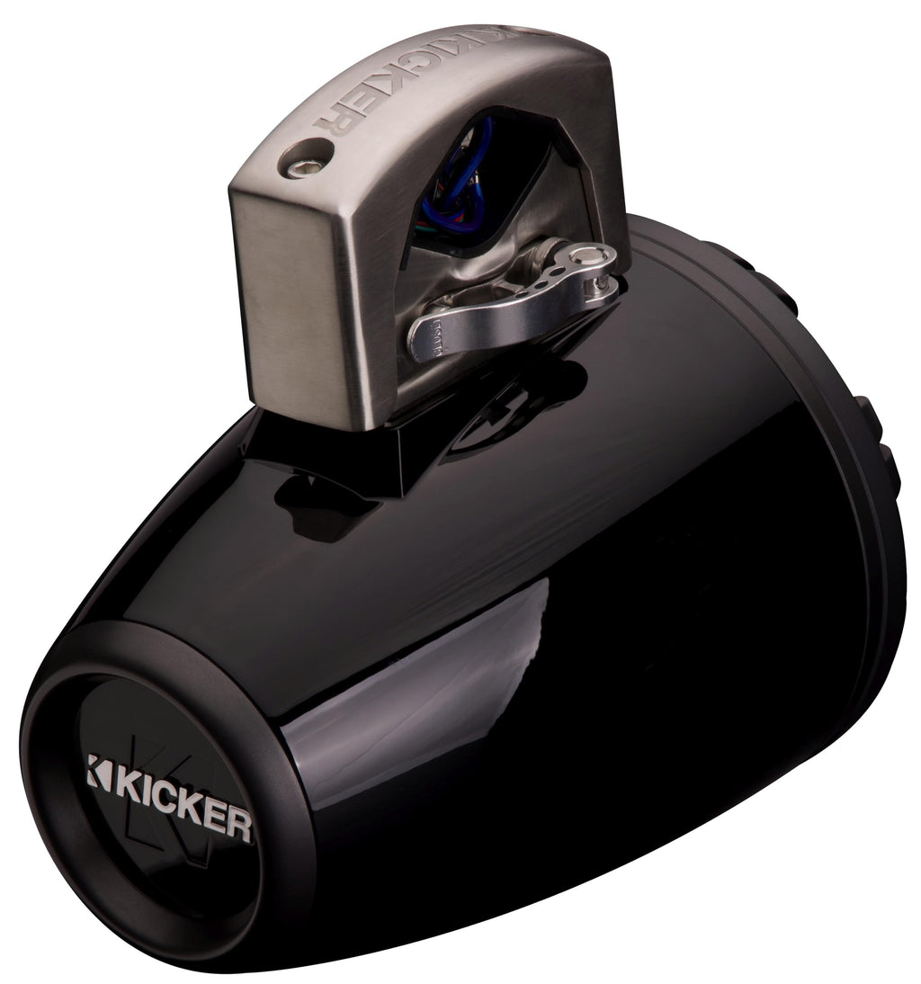 KICKER 51KMTCXL8 8" RGB LED Horn Loaded Compression Driver Marine Tower Speakers, Pair, Black