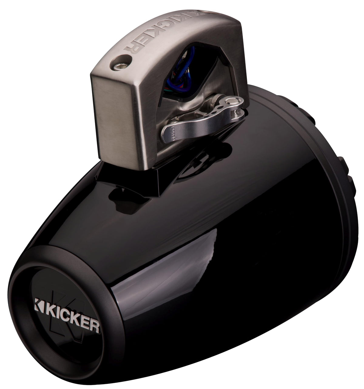 KICKER 51KMTCXL8 8" RGB LED Horn Loaded Compression Driver Marine Tower Speakers, Pair, Black
