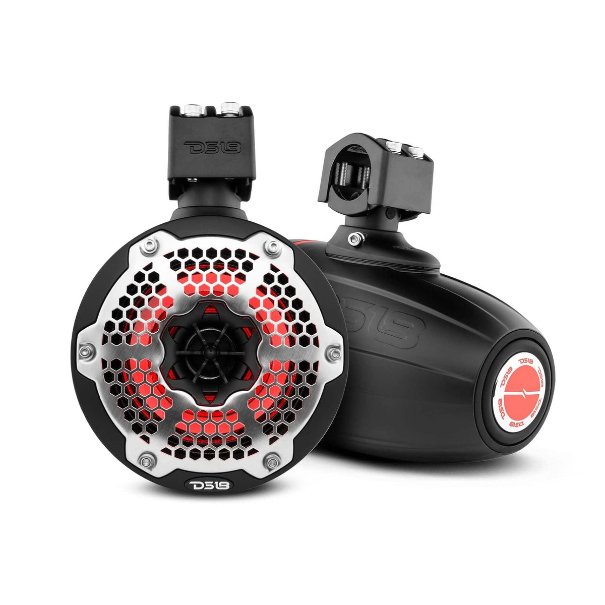 DS18 CF-X10TPNEO 10" Neodymium Marine Wakeboard Tower Speakers with Bullet Tweeter, Passive Radiator and RGB LED Lights - High Performance, Marine Grade IP65 Rated, 900W Max 300W RMS 4 Ohms (Pair)