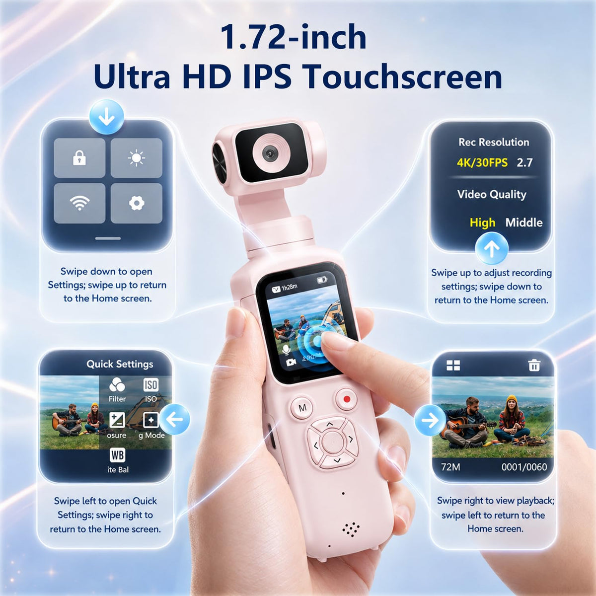 4K Vlogging Camera, Pocket Digital Camera, 330Â° Rotating Lens