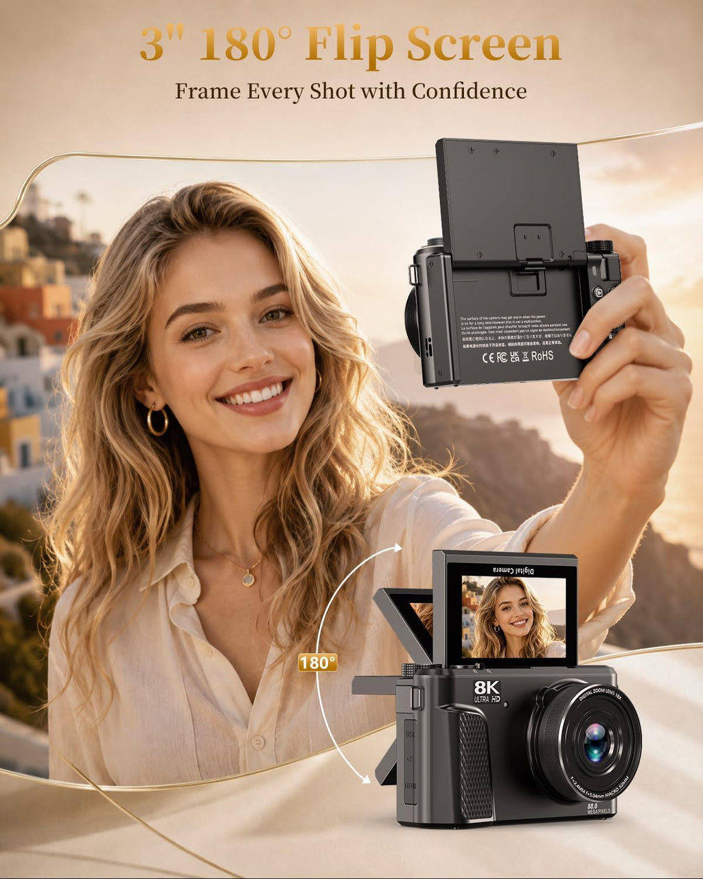 8K Digital Camera, 88MP Autofocus Camera for Beginners & Photography, WiFi