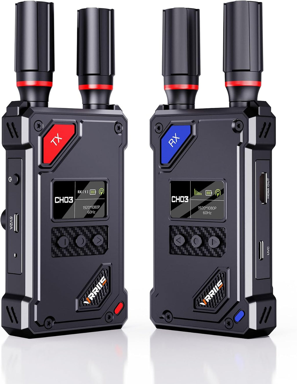 Wireless Video Transmitter and Receiver with UVC Out for Live System,Manual Switching of 20 Channels,Wireless Video Transmission System 1500FT Los Range,0.05s Delay,Up to 5 Devices(1TX+1RX)