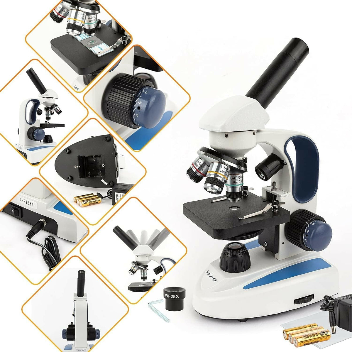 AmScope M158C-2L-E2 Compound Monocular Microscope, 2MP Camera