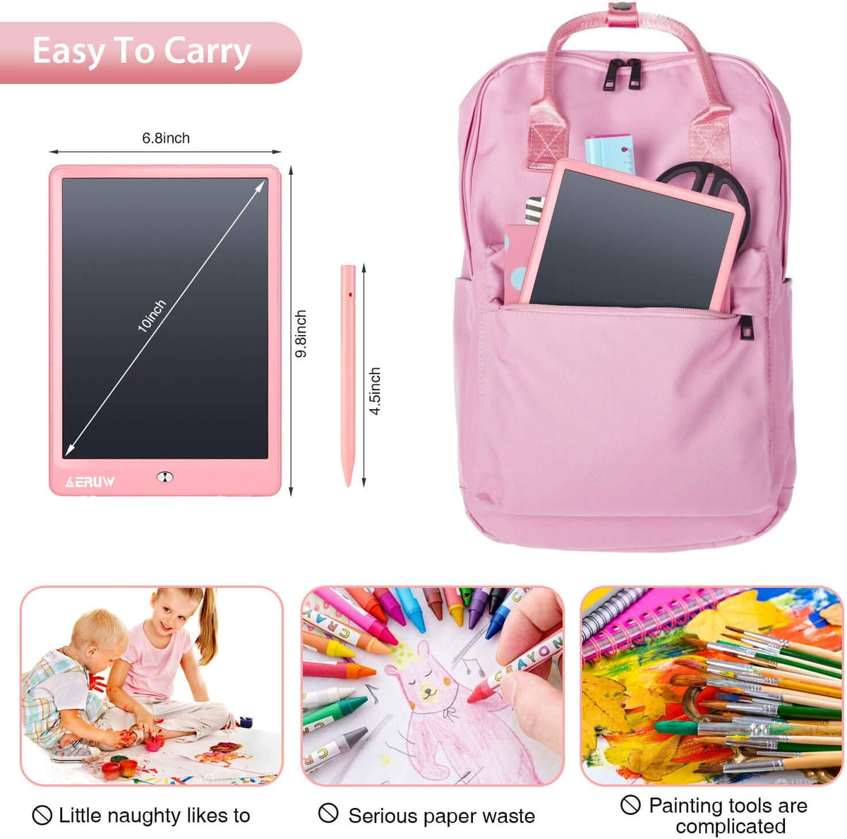 LCD Writing Tablet for Kids, 10 Inch Colorful Drawing Board Learning Toys