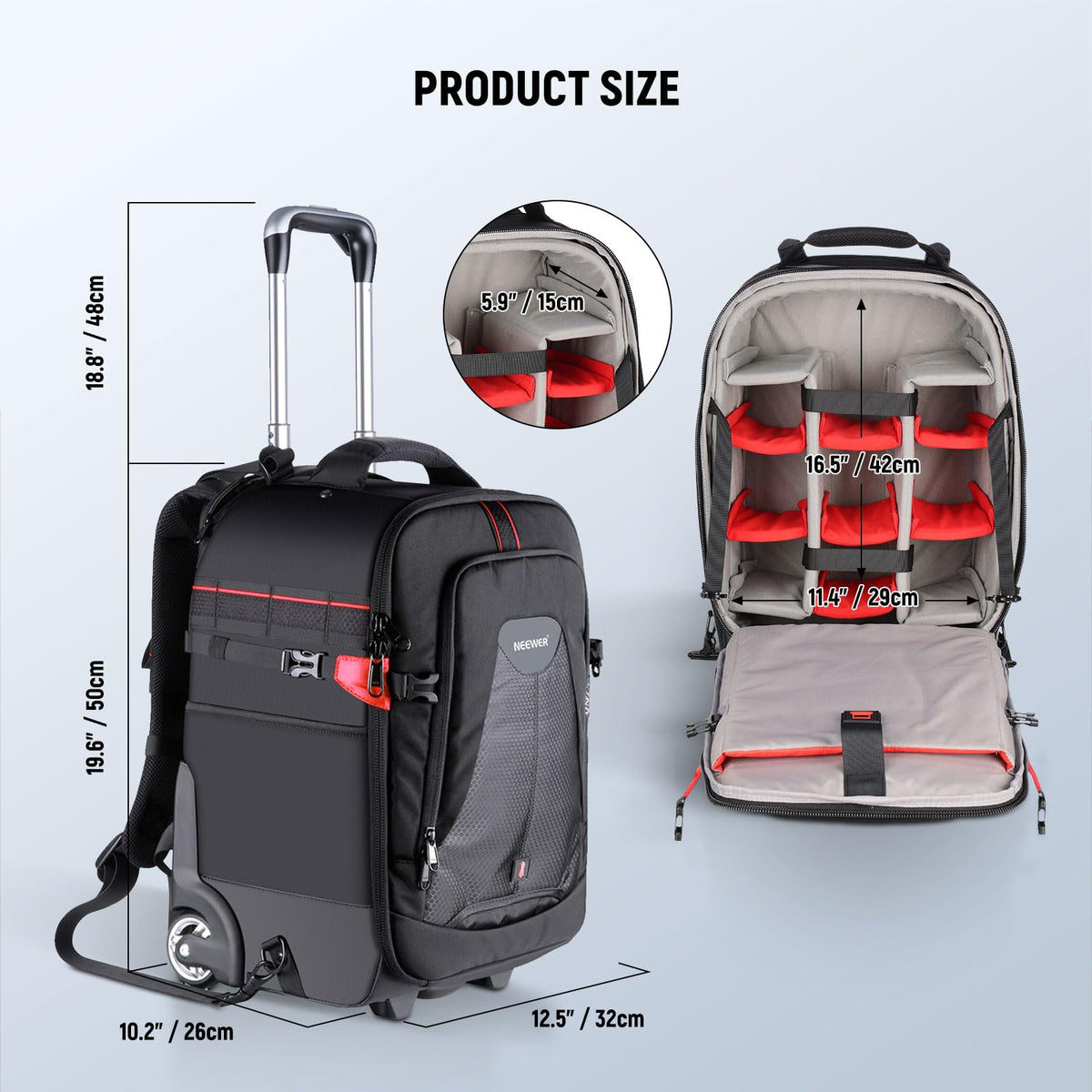 NEEWER Convertible Rolling Camera Backpack for SLR/DSLR and Accessories