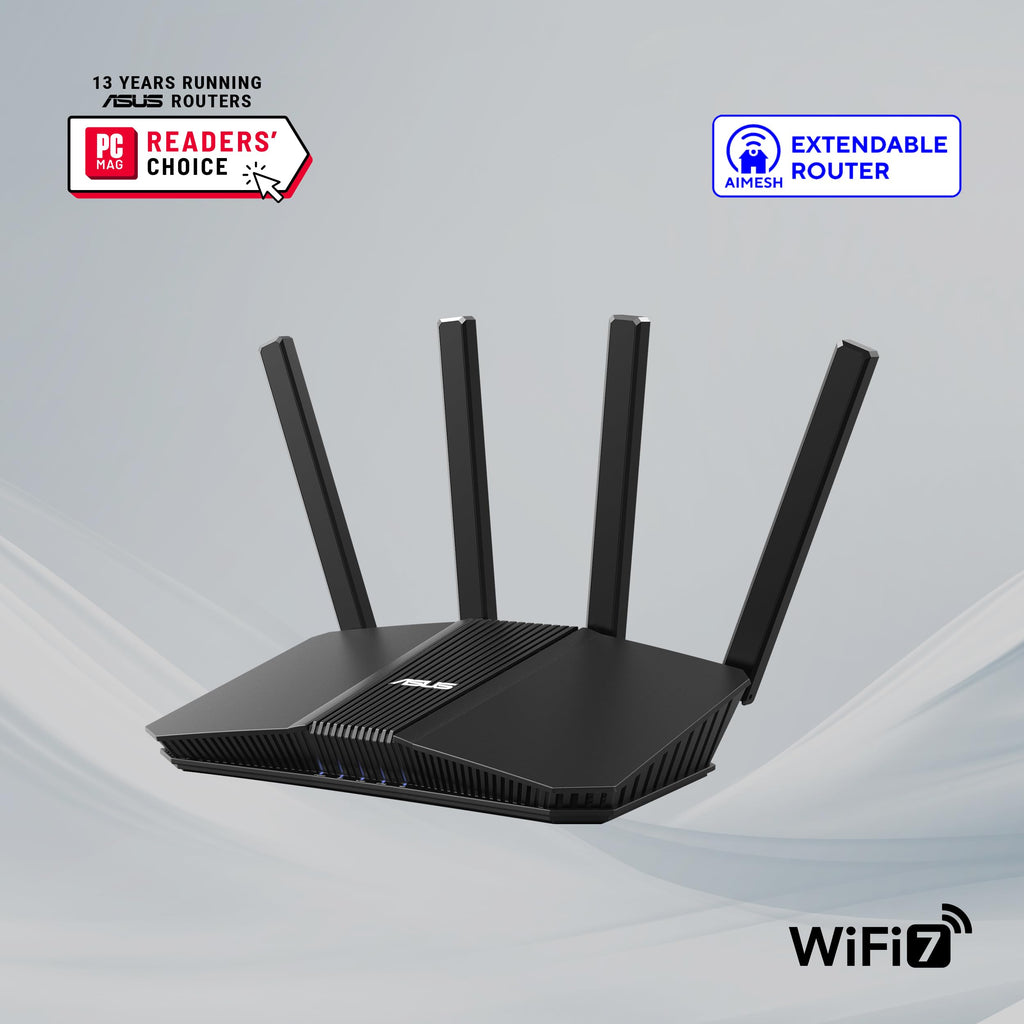 ASUS TUF Gaming BE6500 WiFi 7 Router - Dual-Band, Up to 6.5 Gbps Wireless, Game Accelerator, Multi-Link Operation (MLO), (x4) 2.5GbE Ports, Mesh + VPN Compatible, & Subscription-Free Network Security