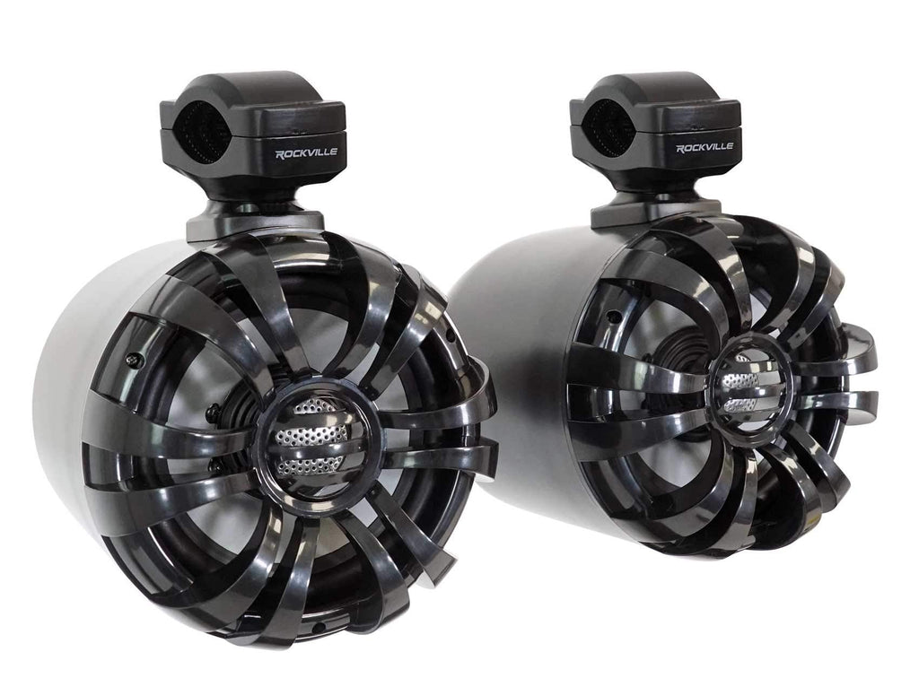 Rockville WB65 Pair Silver 6.5" Metal Marine Wakeboard Tower Speakers