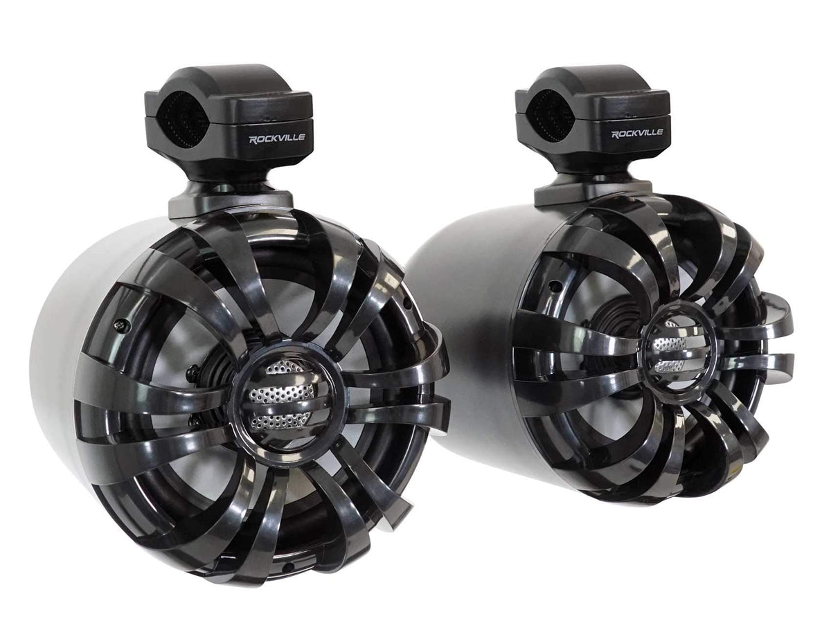 Rockville WB65 Pair Silver 6.5" Metal Marine Wakeboard Tower Speakers