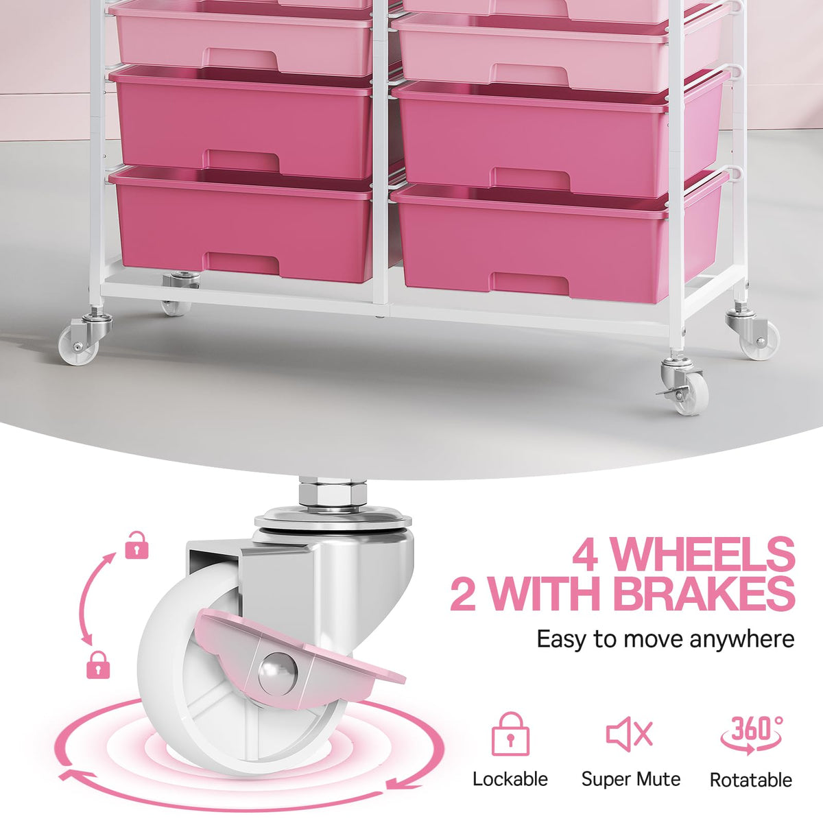 TOOLF 12 Drawers Rolling Storage Cart with Wooden Top for Classroom,White