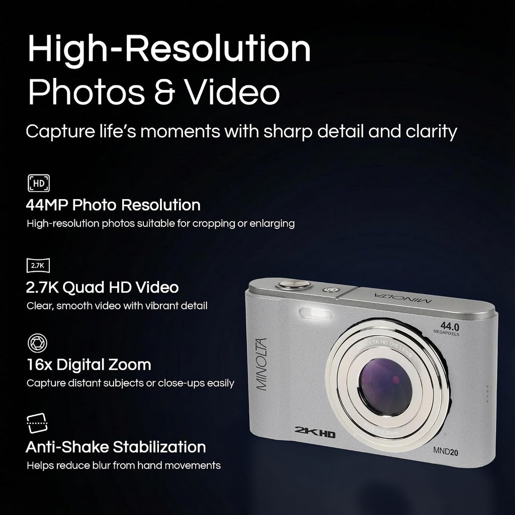 Minolta Minolta MND20 44 MP 2.7K Ultra HD Digital Camera (Silver)