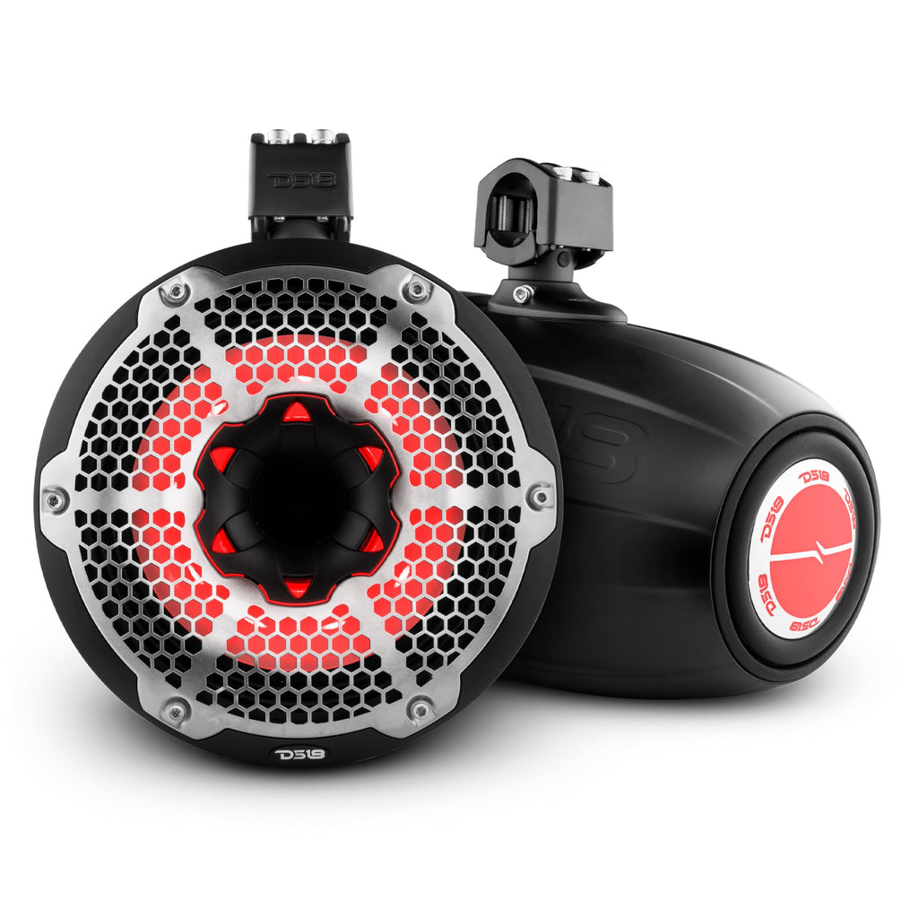 DS18 CF-X10TPNEO 10" Neodymium Marine Wakeboard Tower Speakers with Bullet Tweeter, Passive Radiator and RGB LED Lights - High Performance, Marine Grade IP65 Rated, 900W Max 300W RMS 4 Ohms (Pair)