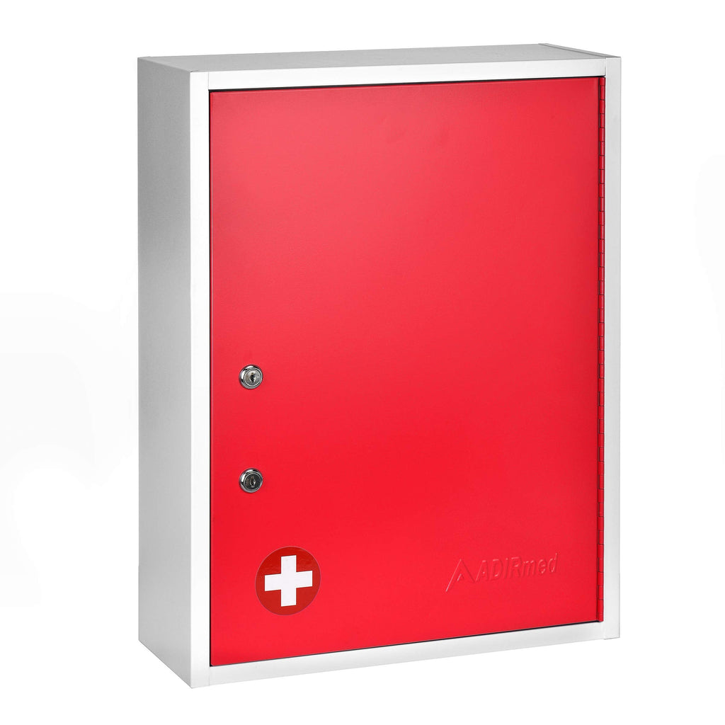 AdirMed Locking Medicine Cabinet Wall Mounted First Aid Cabinet with Lock, Lockable Wall Medicine Cabinet with Dual Lock and Dual Keys, 21" H x 16" W x 6" D, White
