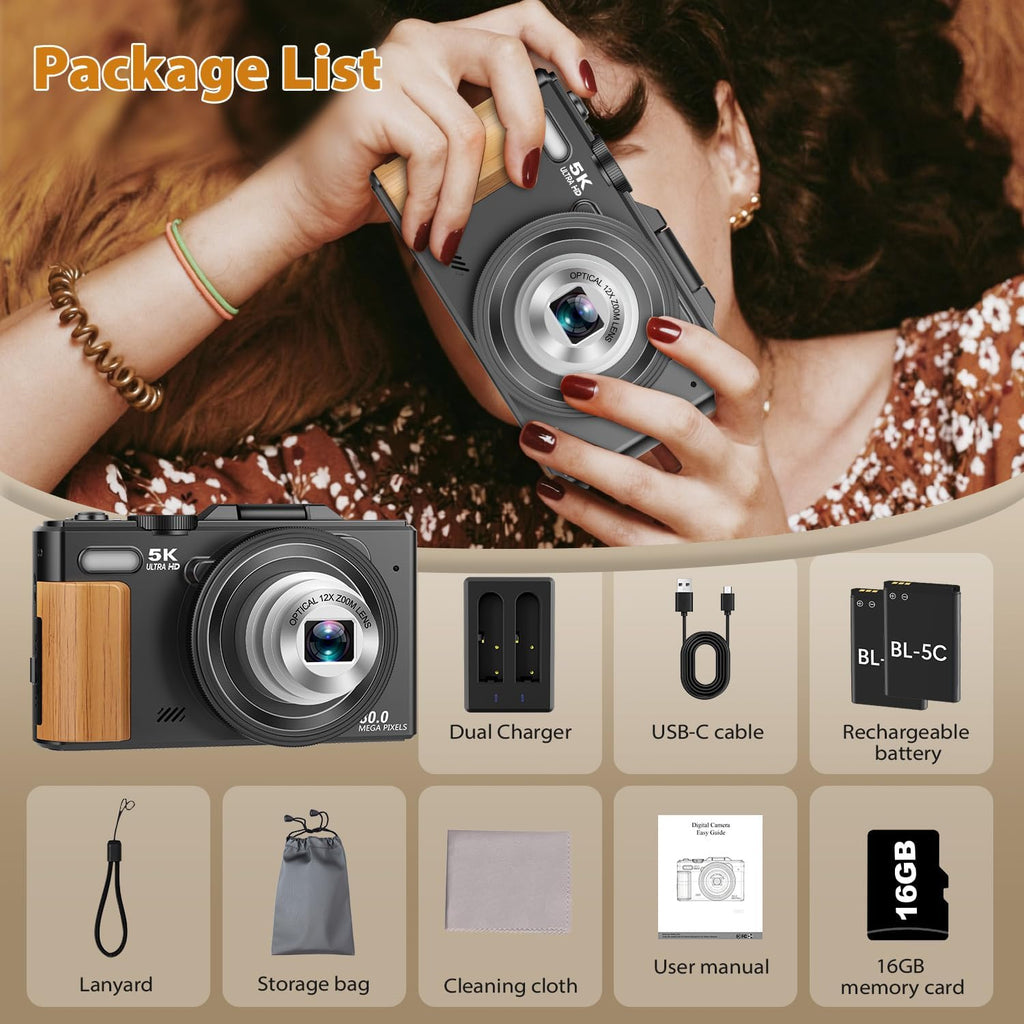 5K Digital Camera for Photography, 80MP Vlogging Camera for YouTube