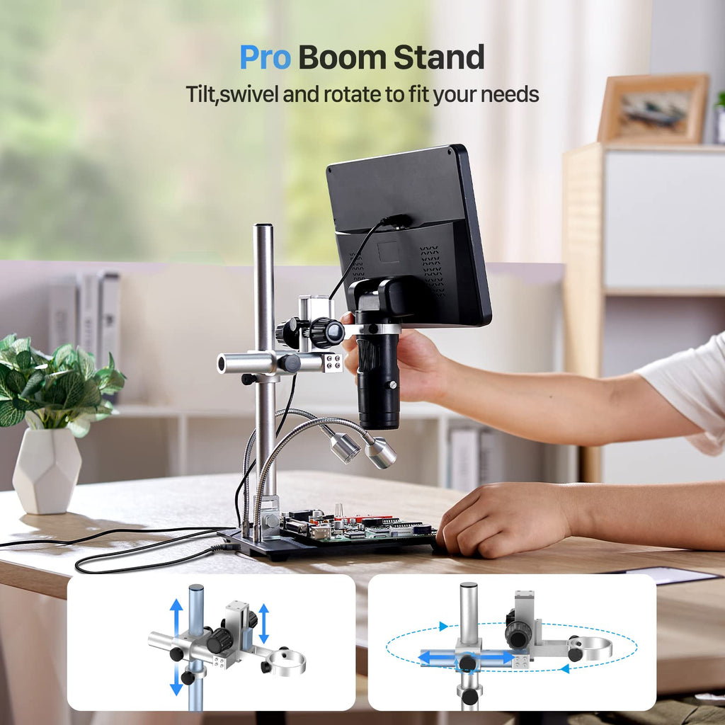 TOMLOV DM602 Flex 3 Lens HDMI Digital Soldering Microscope, Flexible Arm