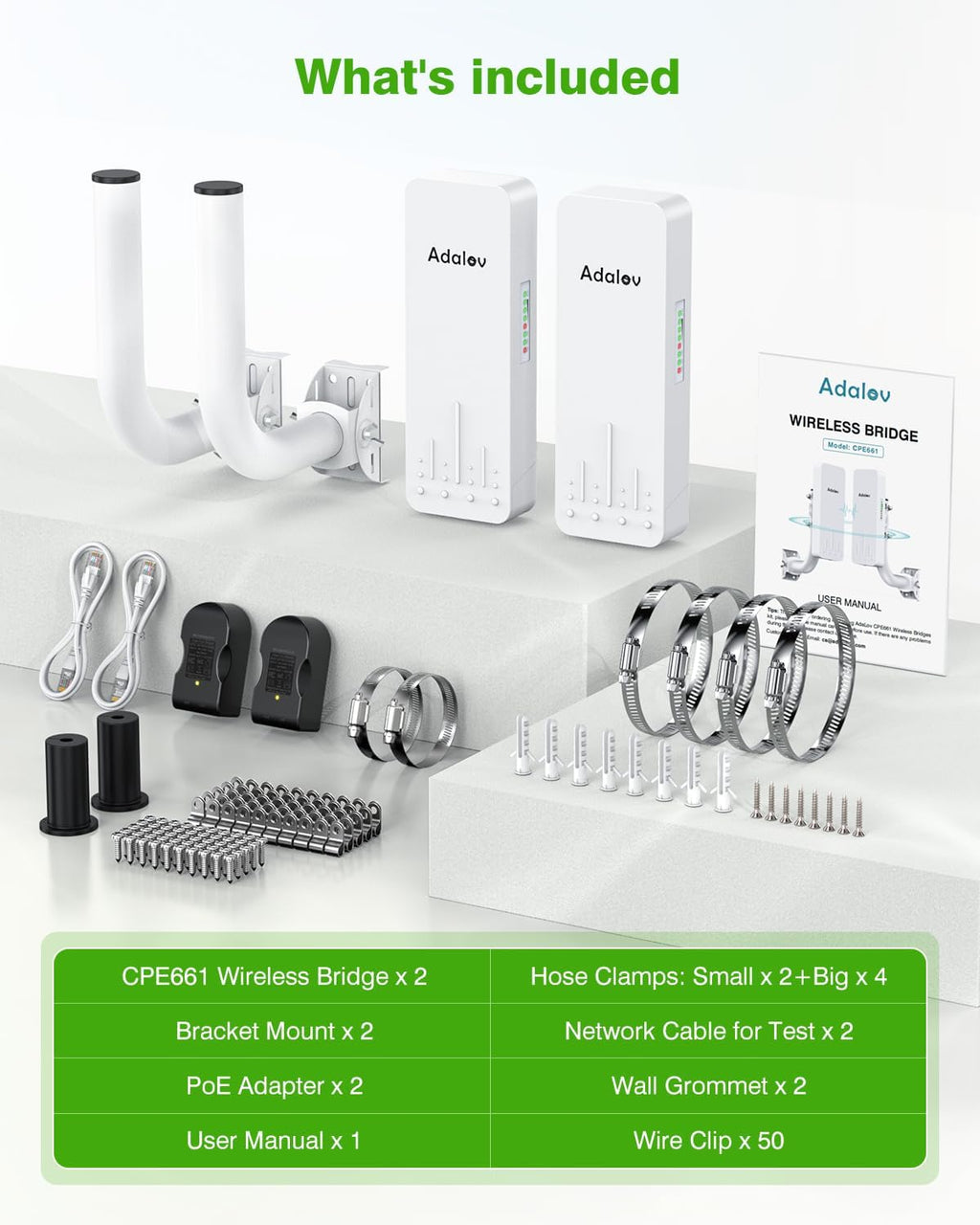 Adalov CPE661 5.8 GHz Gigabit Outdoor Wireless Bridge, 3 km, PoE Powered