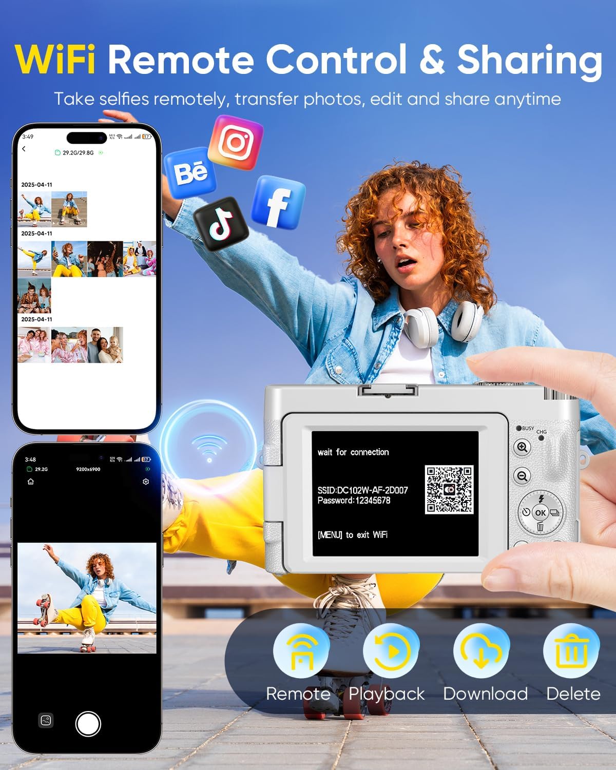 2026 Upgraded 64MP Digital Camera 4K WiFi 180Â° Flip Screen Autofocus, White