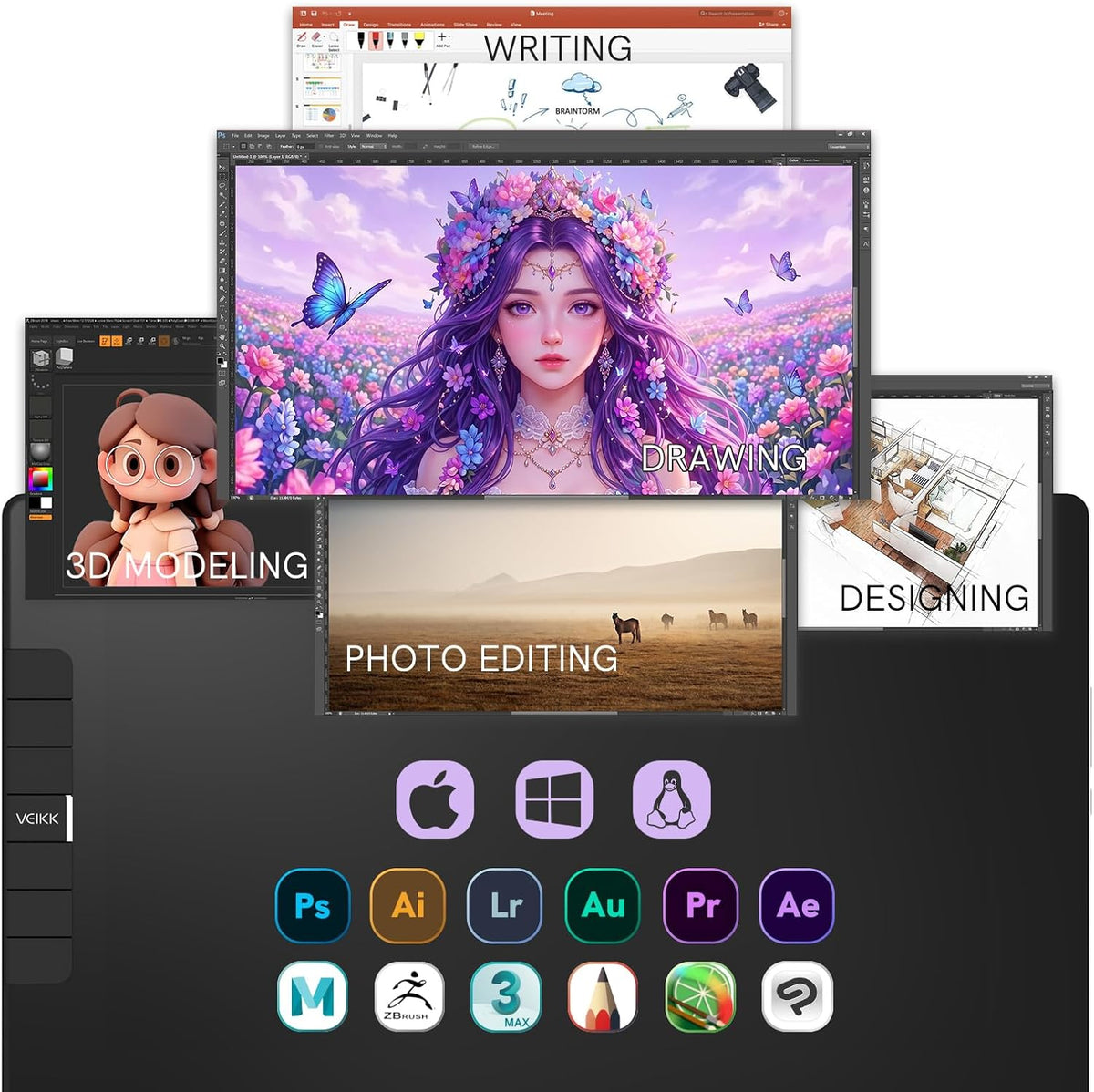 VEIKK VK1200 V3 Drawing Tablet with Screen 11.6 Inch Full Laminated Pen Display, 16384 Levels Pressure Sensitivity, with Adjustable Stand, 2 Battery-Free Pens & Glove
