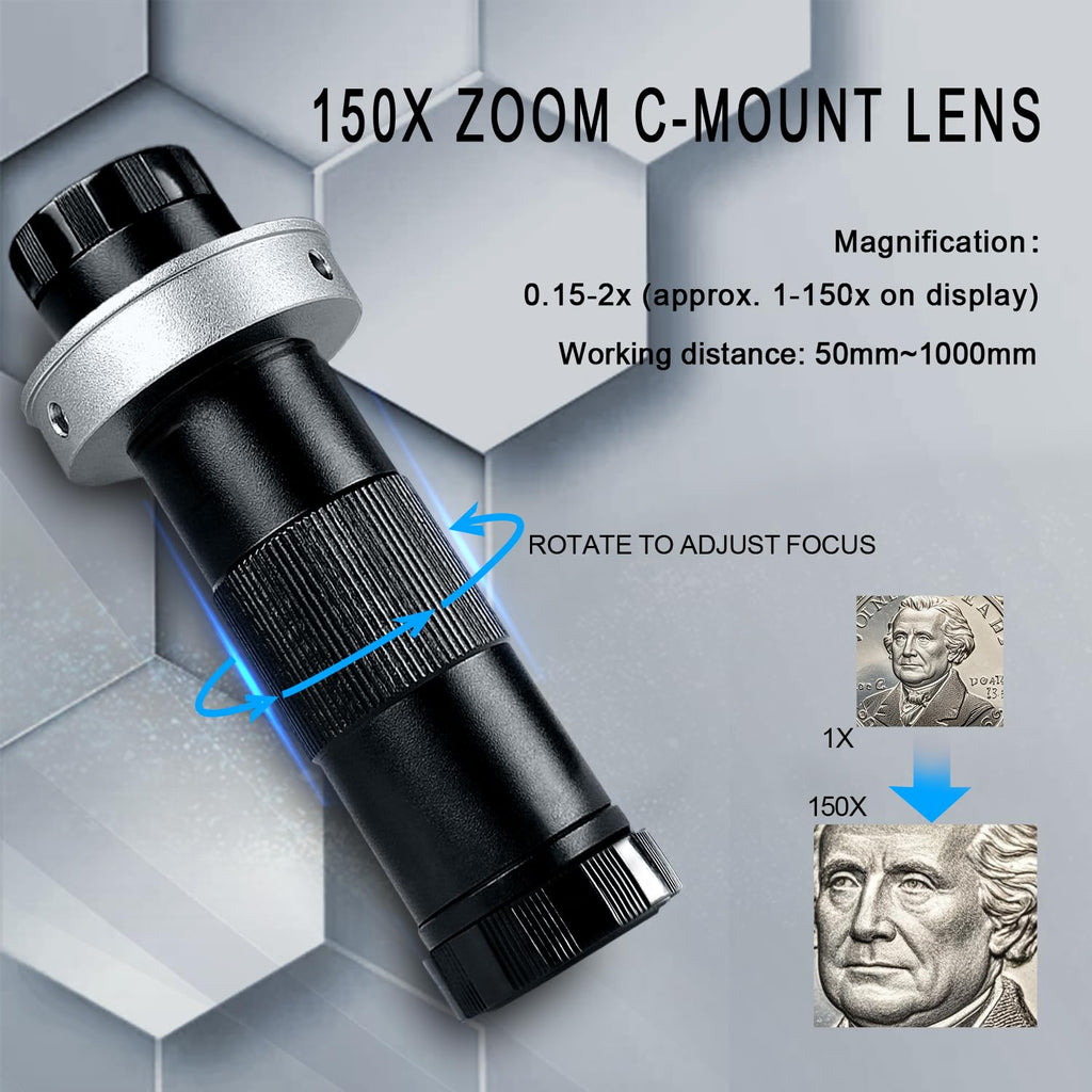 NICE-POWER Digital Microscope with Metal Base, 13MP 1080P HDMI VGA Industrial Microscope Magnifier, 130X Zoom C-Mount HD Lens, LED Ring Light, Soldering Electronic Repair Bench Microscopes