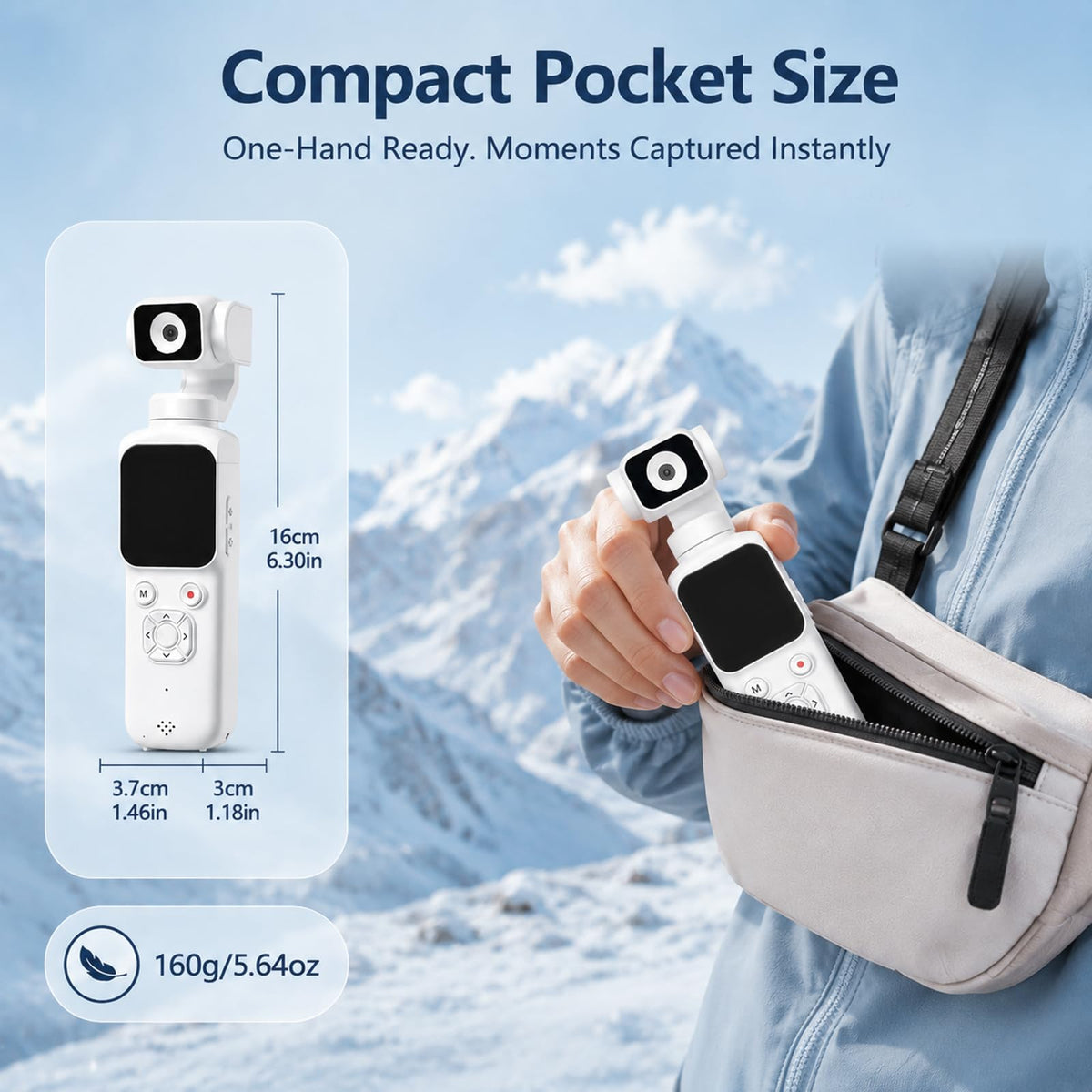 4K Vlogging Camera, Pocket Digital Camera, 330Â° Rotating Lens