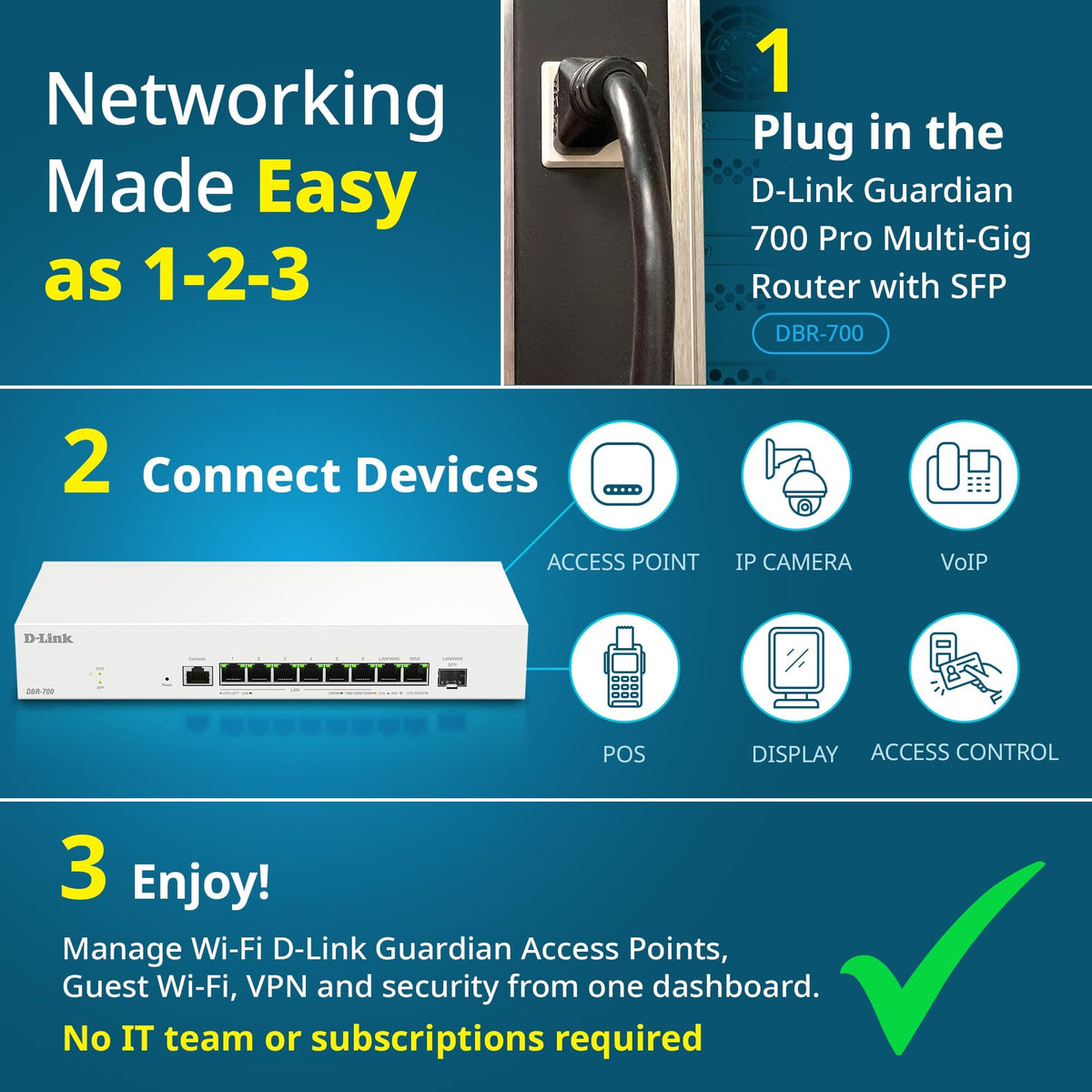 D-Link Guardian 600 PoE Multi-Gig Business Router (DBR-600-P), Premium Router with Multi-WAN Failover, SPI Firewall, 8X 2.5GbE PoE+ LAN, VPN