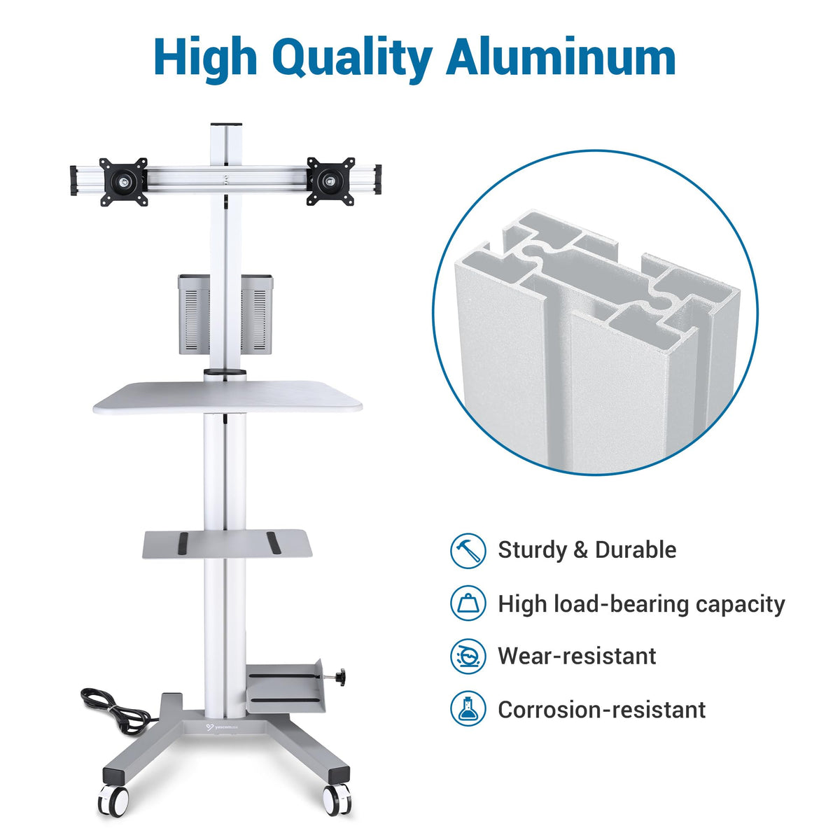 AW NexusX Commander Mobile Computer Cart Medical Rolling PC Stand Desk
