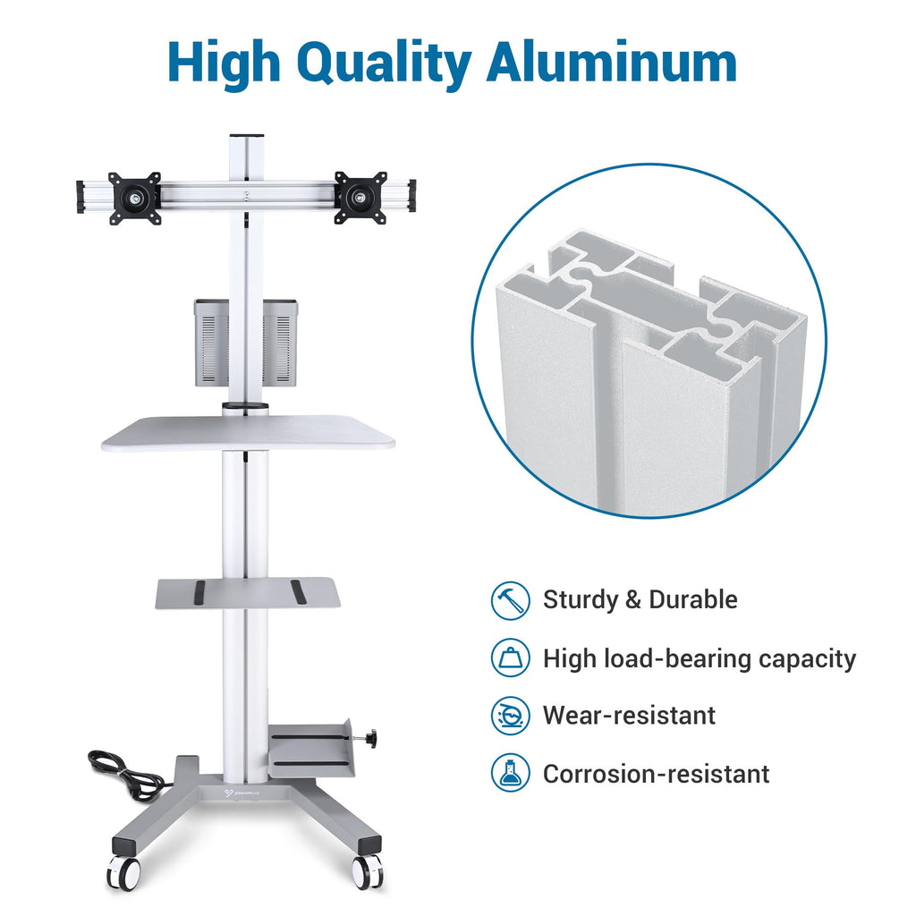 AW NexusX Commander Mobile Computer Cart Medical Rolling PC Stand Desk