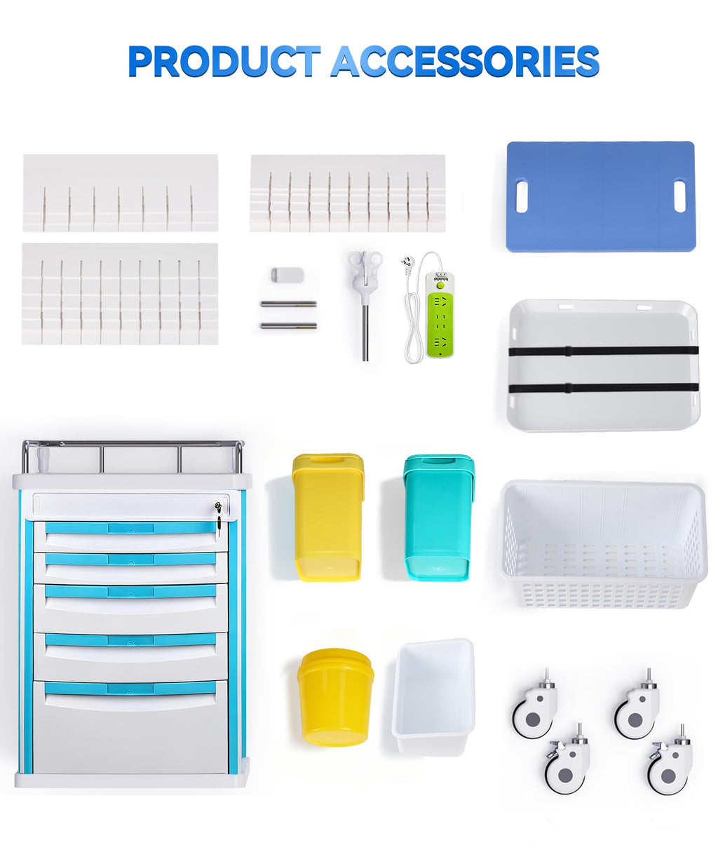 Medication Cart, Medical Rolling Storage Crash Cart with Wheels & Drawers, Ultrasound Nursing Emergency Cart with IV Pole,Casters, Holder, Trash Bin for Clinic, Hospital (24 * 22 * 28IN, 1 Drawer)