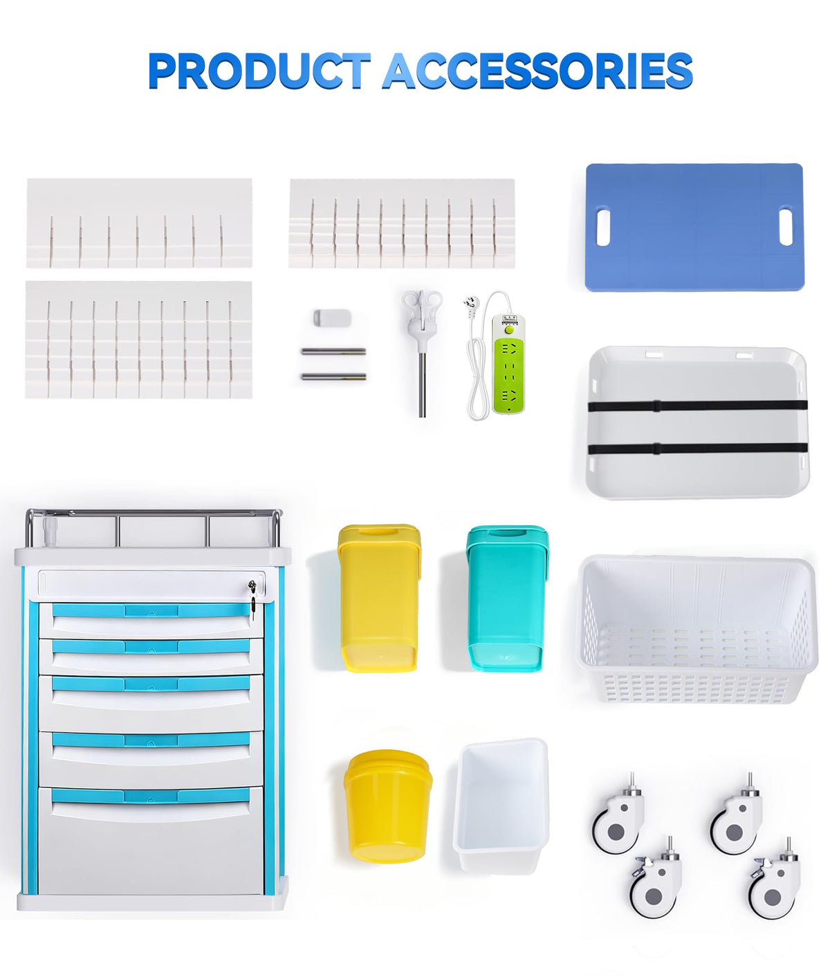 Medication Cart, Medical Rolling Storage Crash Cart with Wheels & Drawers, Ultrasound Nursing Emergency Cart with IV Pole,Casters, Holder, Trash Bin for Clinic, Hospital (24 * 22 * 28IN, 1 Drawer)