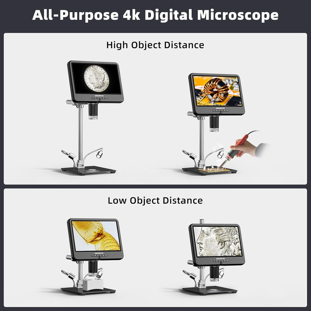 Andonstar 4K 30FPS Digital Microscope with 10.1" Screen, 3840P Video Audio