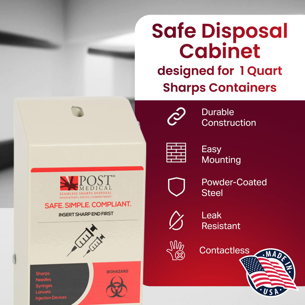 Wall Mounted Sharps Cabinet for 1.0 Quart with Lock & Key