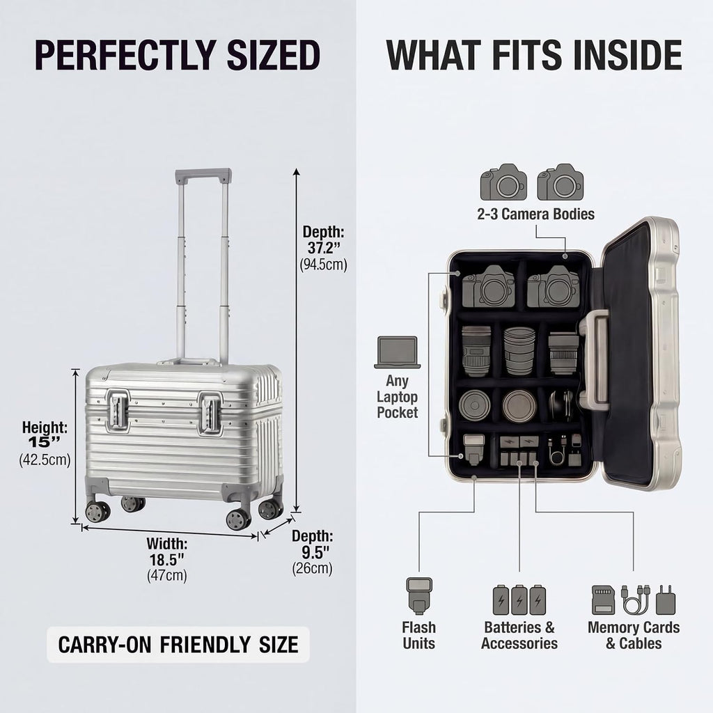 Full Aluminum Rolling Camera Bag 18" Camera Case